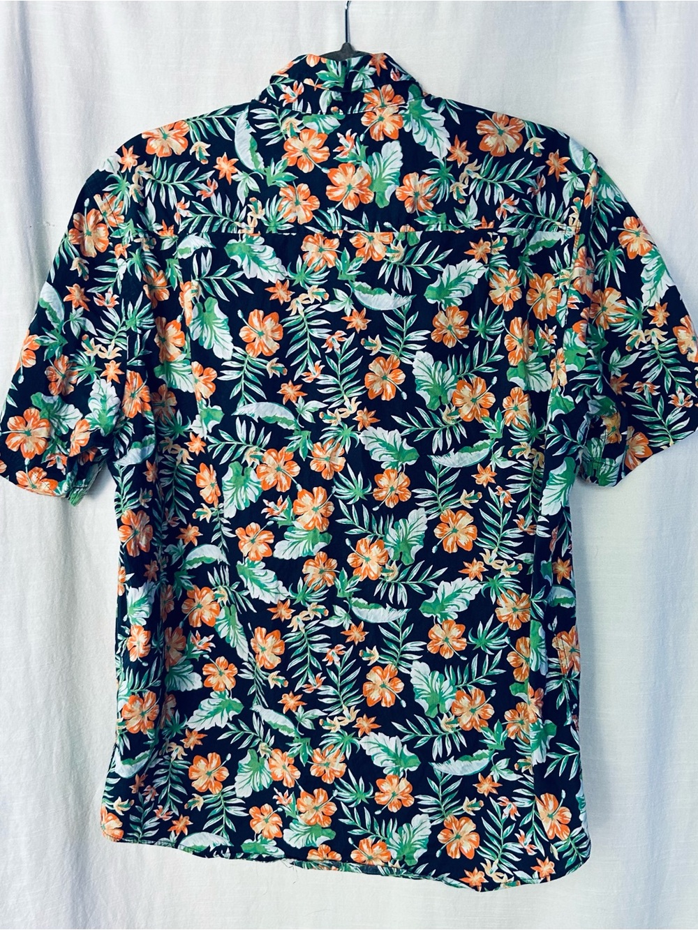 Club Room Cotton Hawaiian Floral Button-Down Shirt with Orange & Green Print